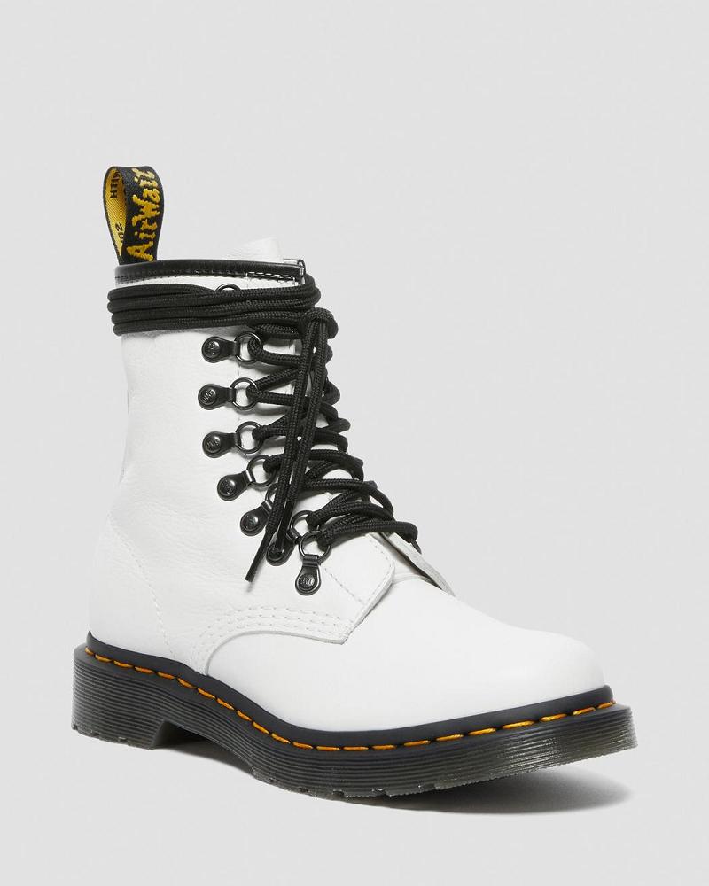 Dr Martens 1460 Laced Virginia Læder Snørestøvler Dame Hvide | DK 167WNB